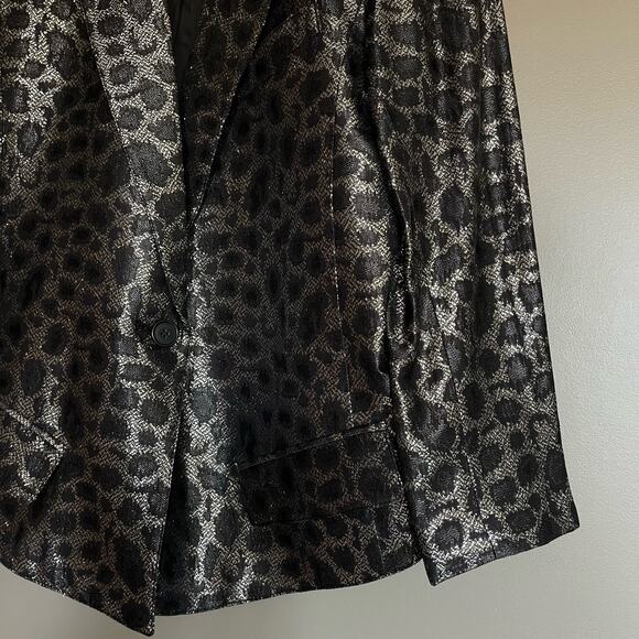 Smythe Film Fest Sharp Shoulder Blazer Metallic Leopard Size 0 Black Grey Chic - Picture 7 of 14